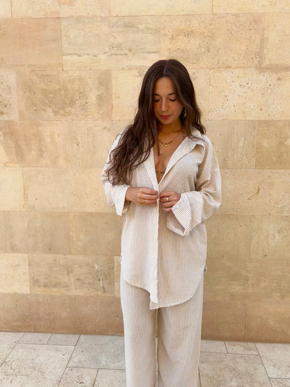 Beige stripes two piece set