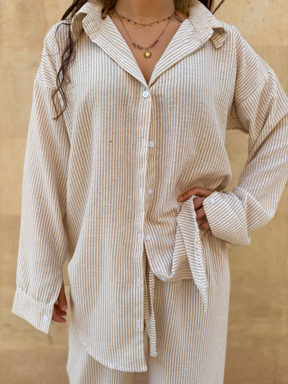 Beige stripes two piece set