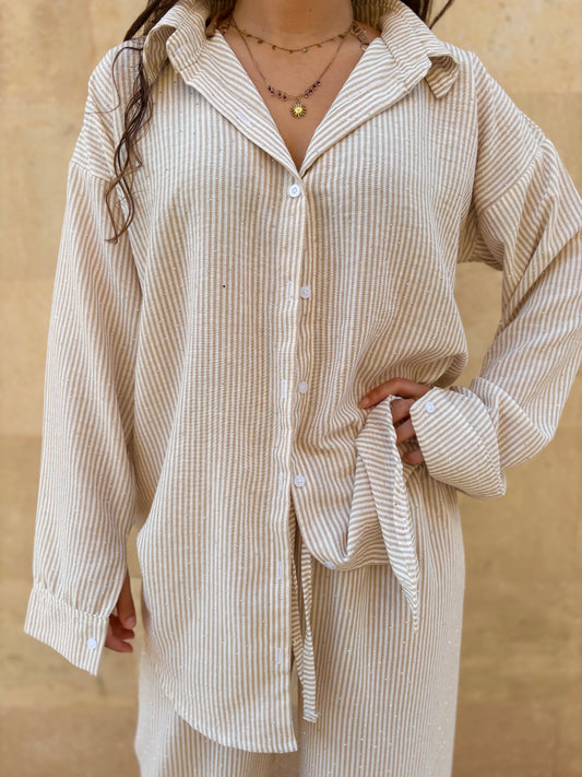 Beige stripes two piece set