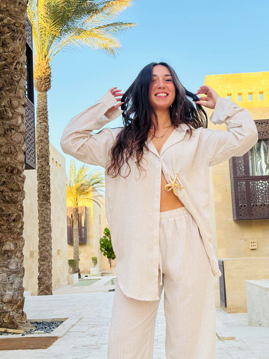 Beige stripes two piece set